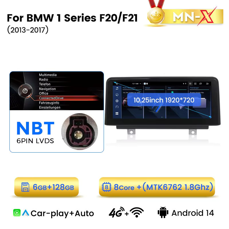 MEKEDE Android Auto und CarPlay Autoradio mit 10,25 Zoll Touchscreen für BMW 1er 2er Serie F20 F21 F22 F23 NBT, Multimedia Player mit GPS, Bluetooth, WiFi und 4G LTE, Farbe: Schwarz - Bild 7