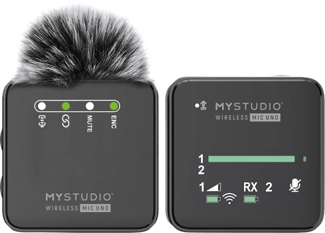 Easypix MyStudio Mic Uno Kabelloses Lavalier-Studiomikrofon in Schwarz mit Windschutz und Mikrofoncase - Bild 1