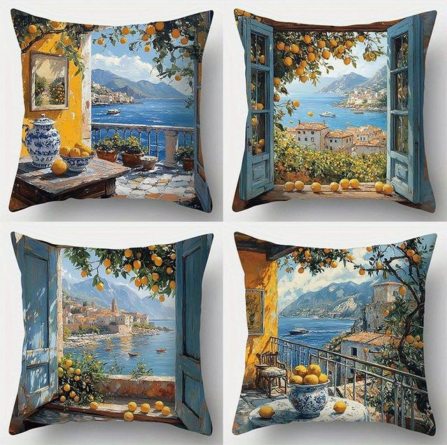 4-teiliges Kissenbezug-Set JMG Clothing mit Zitronen-Design in Gelb, B/T/H: 40 x 40 x 40 cm - Bild 1