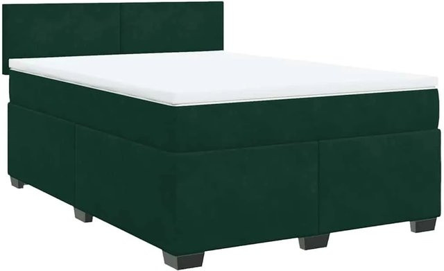 vidaXL Boxspringbett mit Matratze in Dunkelgrün aus Samt, Hybridbett mit Taschenfederkern, B/T: 140 x 200 cm - Bild 1