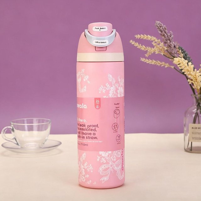 Owala Isolierter Reisebecher mit doppeltem Trinkdeckel 24oz in White und Pink - Bild 1