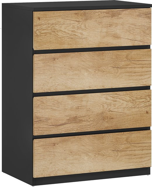 HOMCOM Kommode mit 4 Schubladen aus Holz in Schwarz und Eiche, B/T/H: 60 x 39 x 80 cm - Bild 1