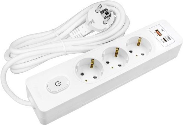 Steckdosenleiste SELDUR G3TH52B in Weiß mit 3 Schuko-Steckdosen, Schalter und USB-A+C Schnellladung 20W, 5m Kabel - Bild 1