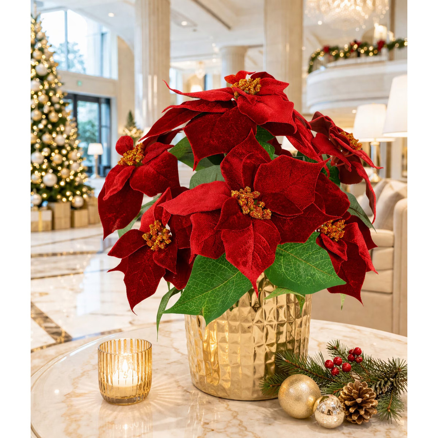 Kunstblumenstrauß Weihnachtsstern in Rot und Grün für Advent und Weihnachten - Bild 2