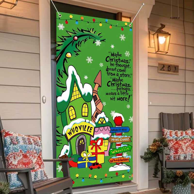 Weihnachtliche Türabdeckung Whoville in Grün als hängendes Banner für deine Weihnachtsdekoration - Bild 2
