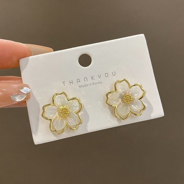 YIRAN Jewelry Ohrstecker, Blume, Weiß, Strass, Damen - Bild 1