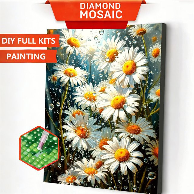 AZQSD Diamant-Stickerei Set Gänseblümchen-Blumenbild mit Strass in Multicolour, 5D Florales Diamantgemälde als Heimkunst, B/H: 20 x 30 cm - Bild 1