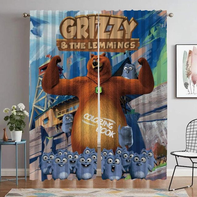 Yiran Furniture Verdunkelungsvorhang Grizzy und die Lemminge, 2er-Set, Mehrfarbig, Breite: 60 cm, Höhe: 90 cm - Bild 1