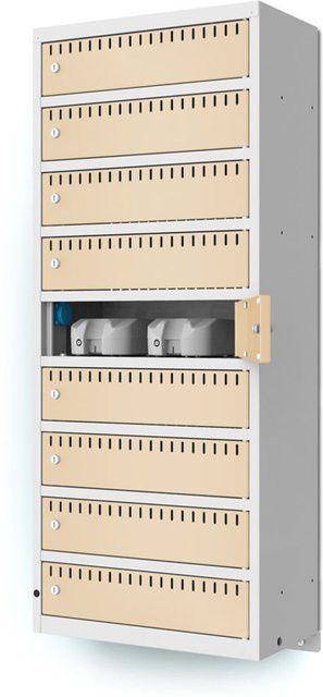 rotstahl Akku-Ladeschrank zur Wandmontage mit 9 Fächern, Farbe: beige/grau, B/H/T: 55 x 133 x 30 cm - Bild 1
