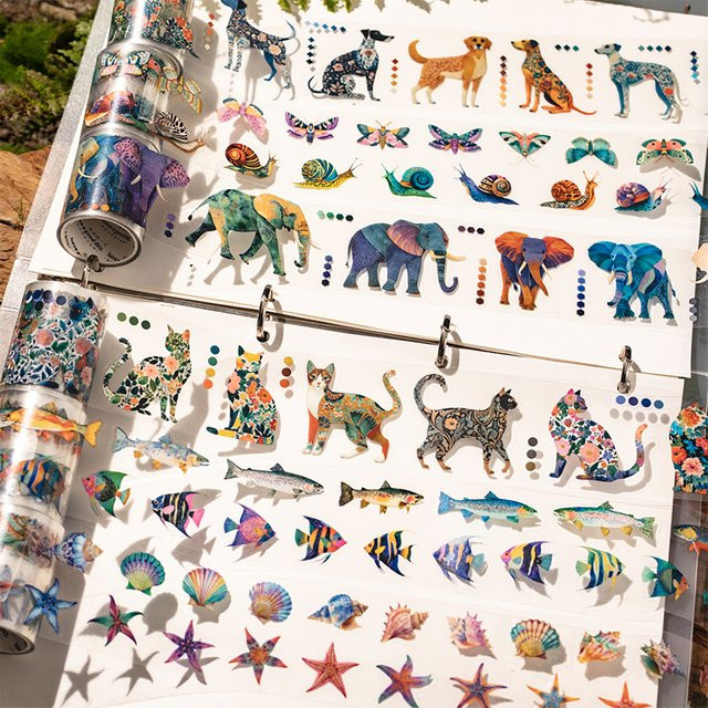 6 Rollen Washi Tape Morris Animal Imprint PET-Stanzband mit dekorativem Muster in Multicolour für dein DIY-Scrapbook - Bild 1