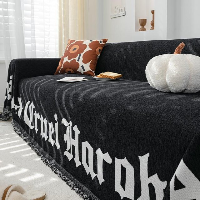 Nordischer Chenille Sofabezug in Schwarz, universeller Sofaüberwurf für alle Jahreszeiten, B/H: 180 x 130 cm - Bild 1