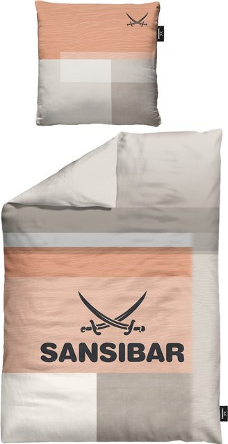 Bettwäsche SANSIBAR Mako-Satin mit Grafikmuster in Orange und Beige, Set bestehend aus Bettbezug und Kissenbezügen, reversible, B/T/H: 155 x 220 cm und 80 x 80 cm - Bild 1