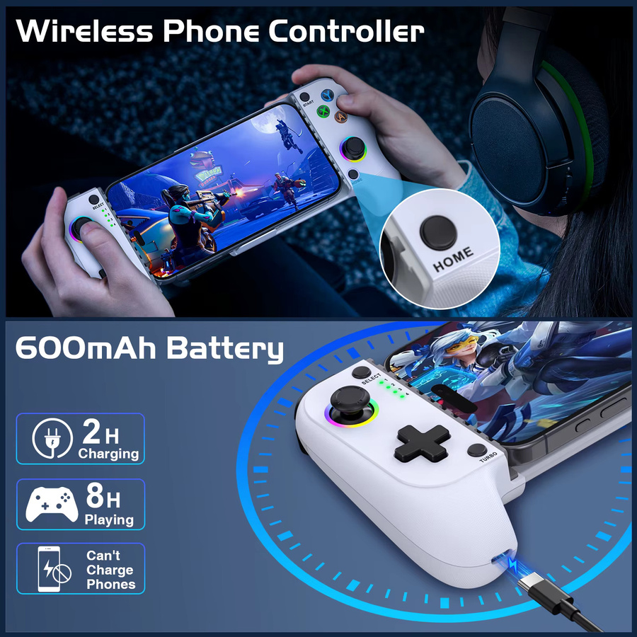 DinoFire MC101 Dual Hall Rocker Wireless Controller in Weiß für Mobile Games mit Sechs-Achsen-Somatosensory-Technologie und versenkbaren Joysticks - Bild 4
