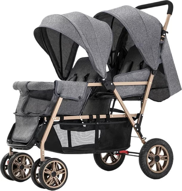 Zusammenklappbarer Zwillings-Kinderwagen mit Vorder- und Rücksitz für zwei Personen in Mehrfarbig - Bild 1