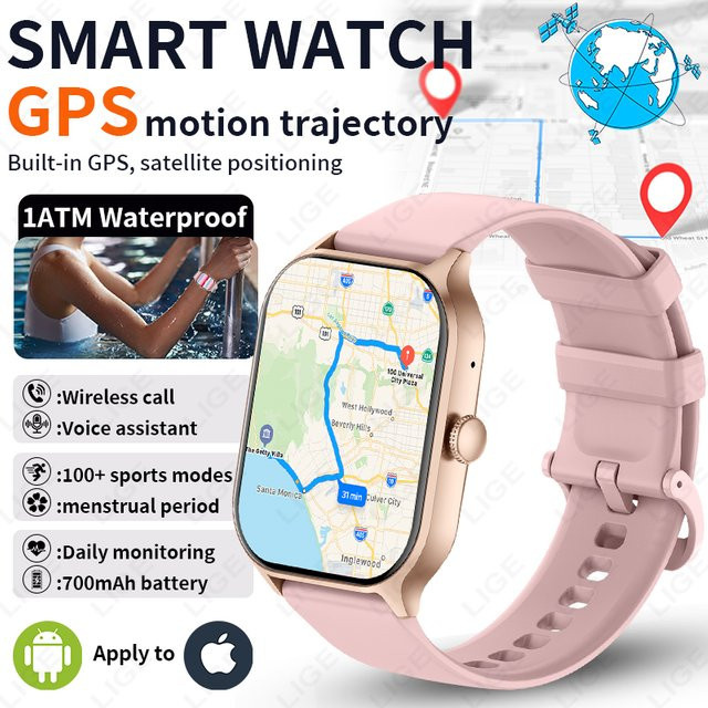 LIGE Smartwatch, Bluetooth, Pink, Silikon, 1 ATM, Unisex - Bild 1