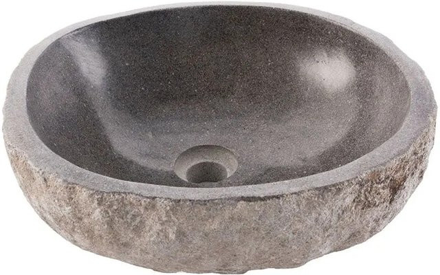 Wohnfreuden Naturstein Waschbecken rund in Grau und Beige, Durchmesser: 40 cm, Höhe: 15 cm - Bild 1