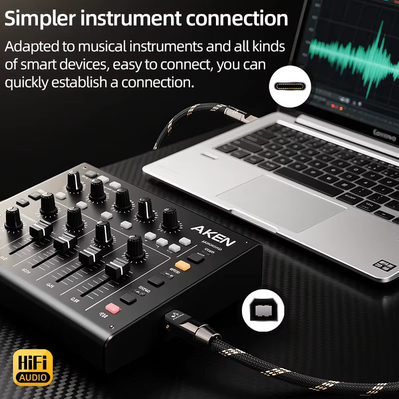ATAUDIO HiFi USB-C auf USB 2.0 OTG-Kabel in Schwarz für MIDI, Digitalpiano und DAC - Bild 4
