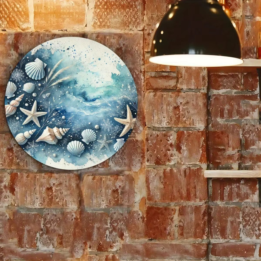 Potdemiel Rundes Metall-Wandschild mit Maritimem Muschel-Motiv in Blau, Durchmesser: 20,32 cm - Bild 4