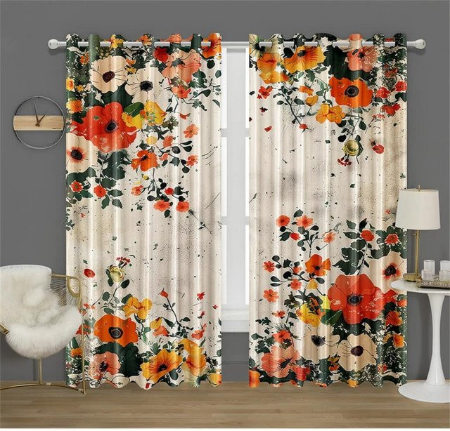 Floral gemusterte Vorhänge von Household supplies MH in Grün und Multicolour, 2 Paneele, semi-transparent, Breite: 50 cm, Höhe: 130 cm - Bild 1