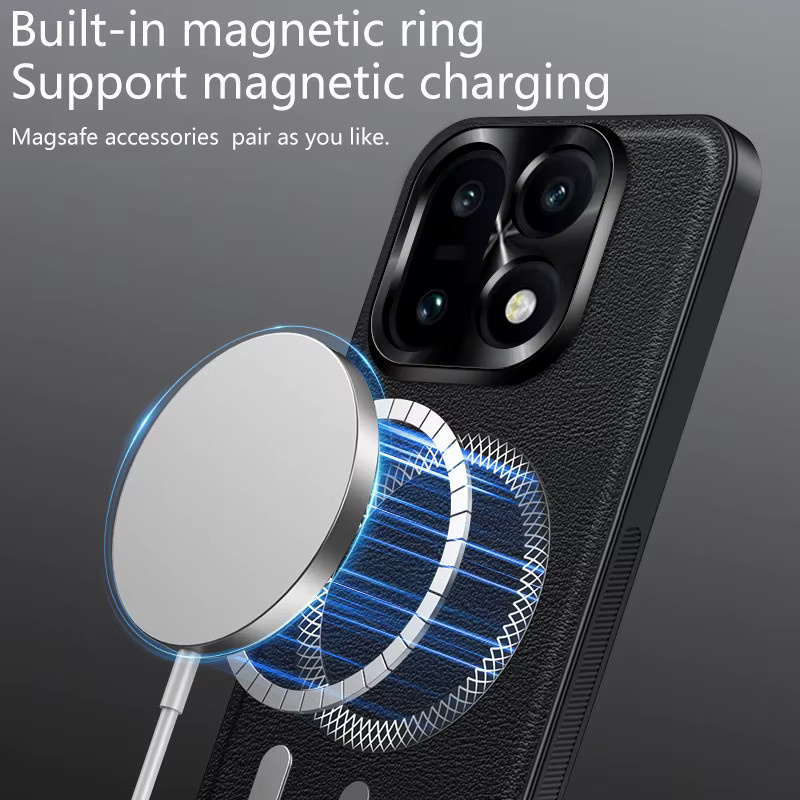 MagSafe Stoßfeste Handyhülle aus mattem Leder für OnePlus 15 in Schwarz - Bild 2
