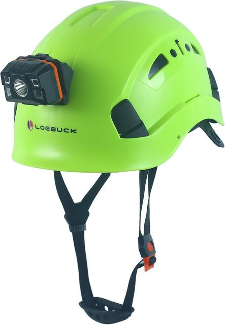 LOEBUCK Schutzhelm mit Schutzbrille und LED-Scheinwerfer in Grün, Industrieller Hartschalenhelm nach EN 397, Kopfumfang: 53-64 cm - Bild 1