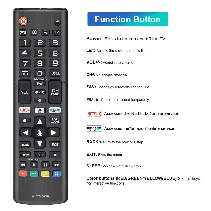 MRSVI Universal-Fernbedienung AKB75095307 in Schwarz kompatibel für LG Smart TV LED OLED LCD UHD HDTV Plasma Magic Webos 3D 4K UHD HDR - Bild 4