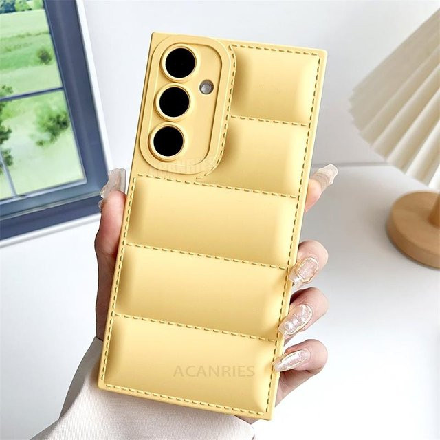 Candy Daunenjacke Silikon Hülle für Samsung Galaxy A15 A25 A35 A55 A16 A14 A24 A34 A54 5G sowie S25 S24 FE in Pink und Gelb - Bild 1