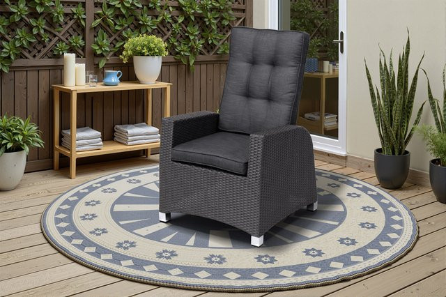 OUTFLEXX Rocking Comfort Dining und Lounge Sessel aus Polyrattan in Grau und Braun-meliert mit verstellbarer Rückenlehne und inklusive Kissen - Bild 1