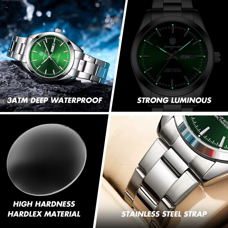 PAAZOMU Armbanduhr Quarz, Edelstahl, Grün, Herren - Bild 5