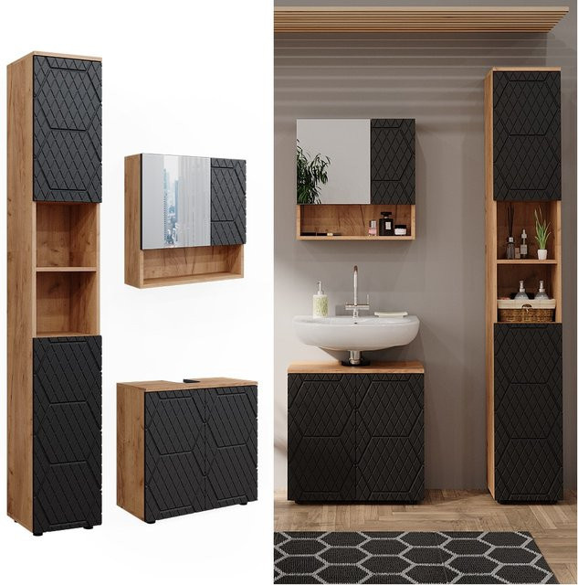 Vicco Badmöbel-Set Irma 3-teilig in Eiche und Anthrazit mit Hochschrank und Waschbeckenschrank Breite: 60 cm - Bild 1