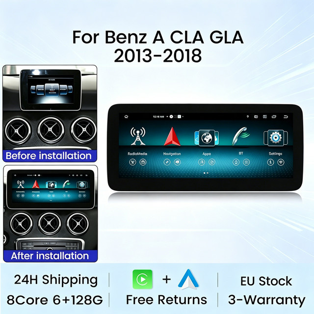 MEKEDE Android-Autoradio mit Bildschirm für Mercedes-Benz A-Klasse, CLA, GLA (W176, C117, X156) in Schwarz mit 4G WLAN, GPS-Navigation, DSP und kabellosem CarPlay sowie Android Auto - Bild 1