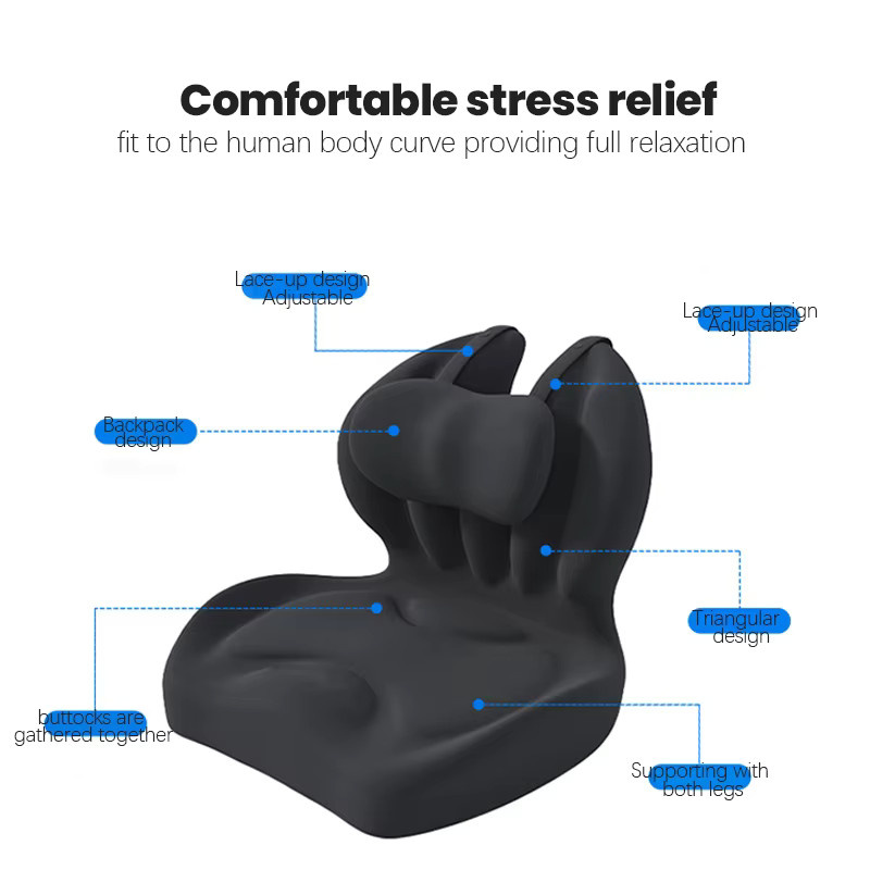 HEHUAI HT Ergonomisches Memory-Schaum Lendenkissen in Schwarz mit Baumwollbezug, Verstellbares 2-in-1 Unterer-Rücken-Stützkissen - Bild 2