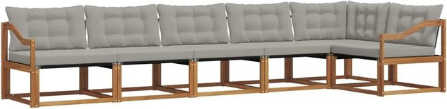 vidaXL Outdoor-Sofagarnitur 6-teilig L-Form aus Akazienholz in Braun und Grau mit Kissen und Textilene-Bezug - Bild 1