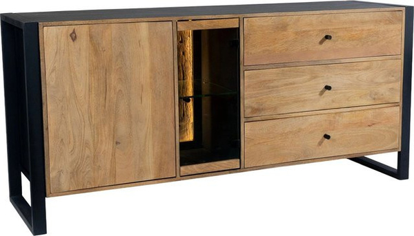 DELUKE Sideboard LIV aus Mangoholz mit Schubladen in Schwarz Matt im Industrial-Look, B/T/H: 81 x 47 x 173 cm