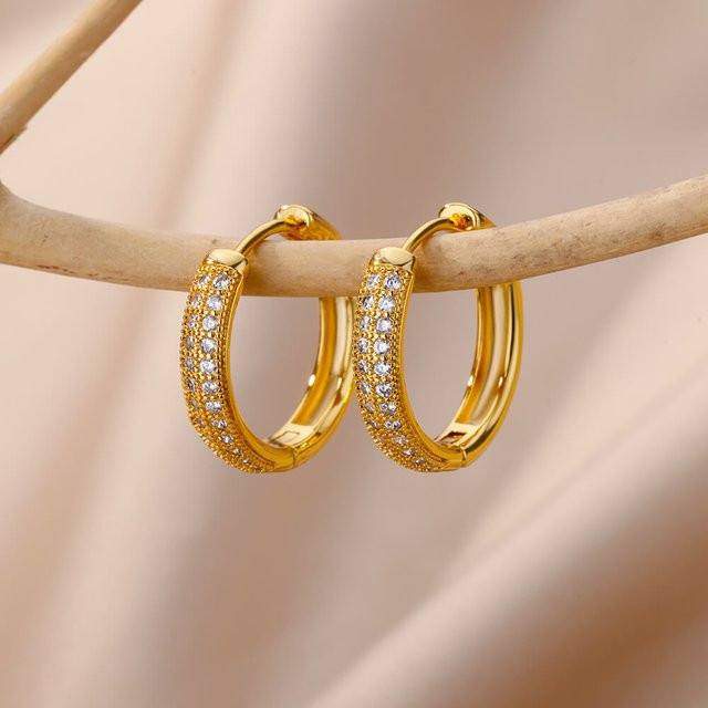 HPTOTMG Creolen, Edelstahl, Gold, Zirkonia, Damen - Bild 1