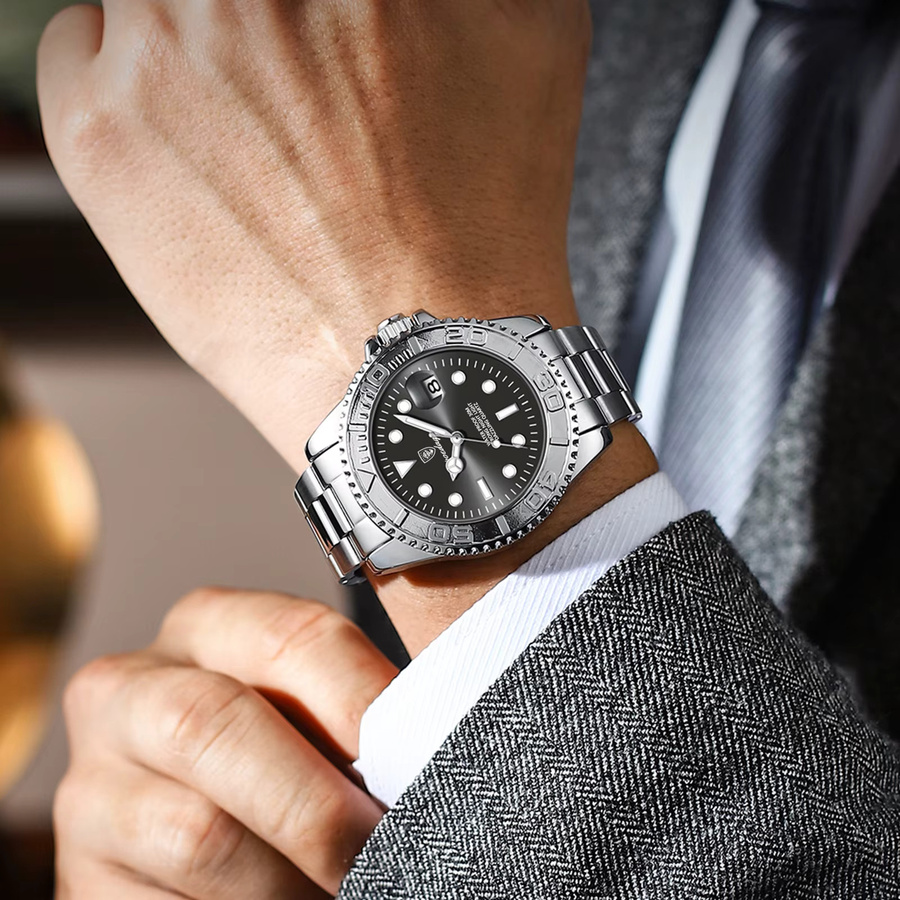 POEDAGAR Armbanduhr Edelstahl, Quarz, Schwarz, Herren - Bild 4