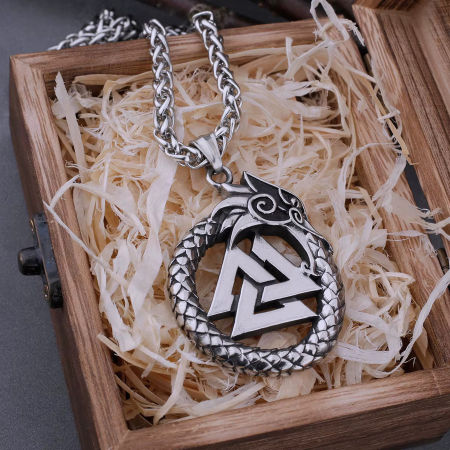 Vikings Never Fade Halskette, Ouroboros Valknut Rune Amulett, Edelstahl, Herren - Bild 2