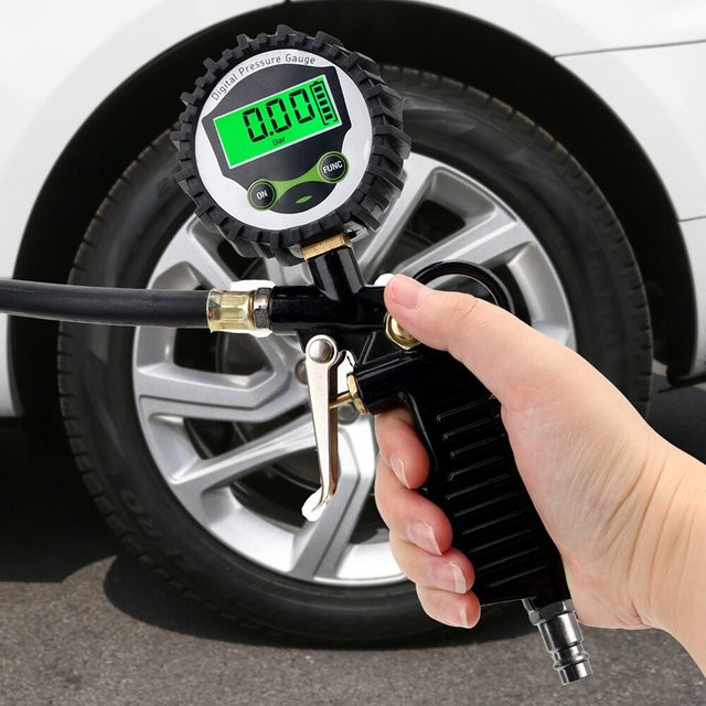 LEEPEE Digitales Reifenluftdruck-Manometer mit LCD-Display und LED-Hintergrundbeleuchtung für Auto, Motorrad und Fahrrad, Farbe: Schwarz - Bild 1