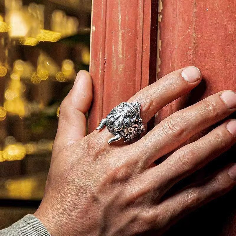 LENNIK Ring Mahakala Maske, Silber, Herren, Einstellbar - Bild 3