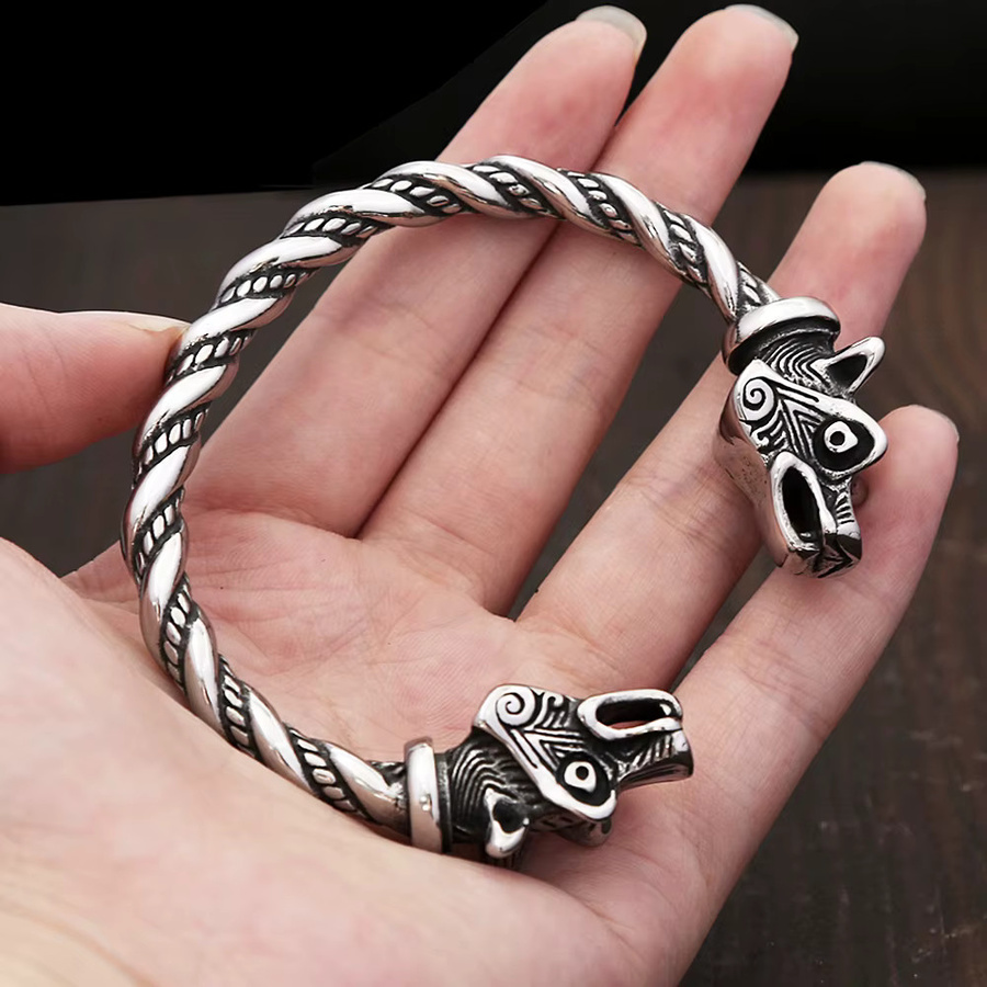 owlucky Armband, Wolf Kopf, Edelstahl, Silber, Unisex, Vintage - Bild 2