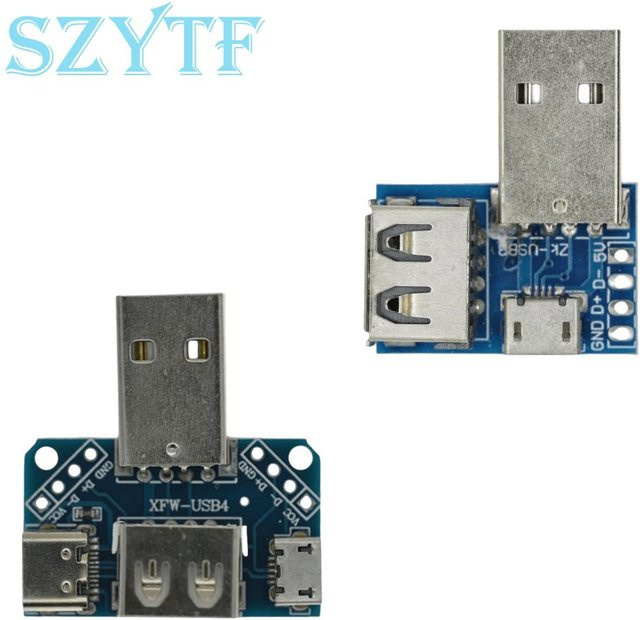 SZYTF USB-Adapter Platine von USB-C oder Micro-USB auf 4-Pin Header 2,54mm in Blau - Bild 1
