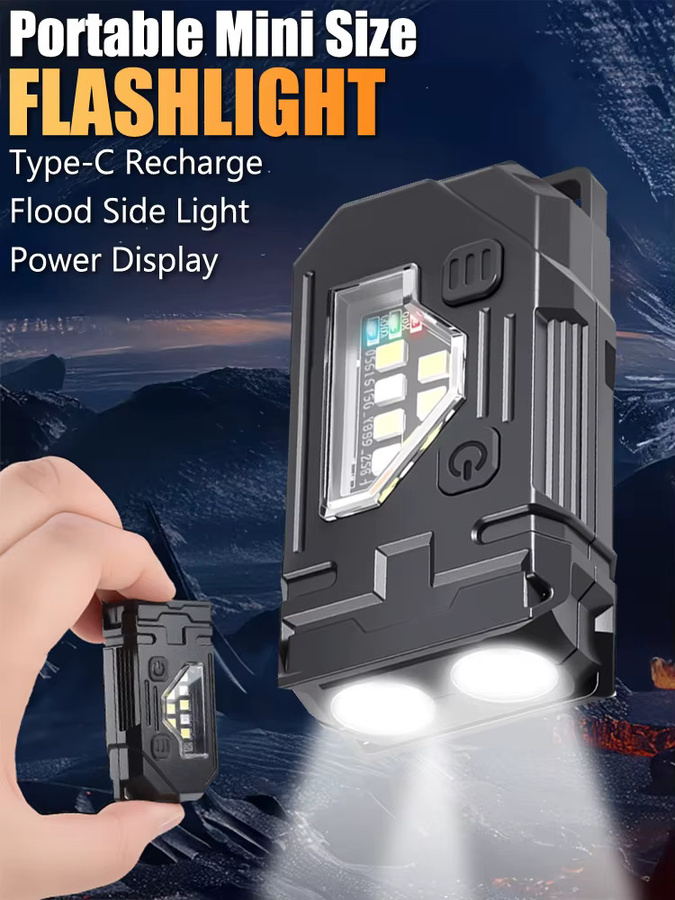 KDULIT Mini LED Taschenlampe mit COB-Licht, wiederaufladbarer EDC-Schlüsselanhänger mit Magnet, Schwarz - Bild 6