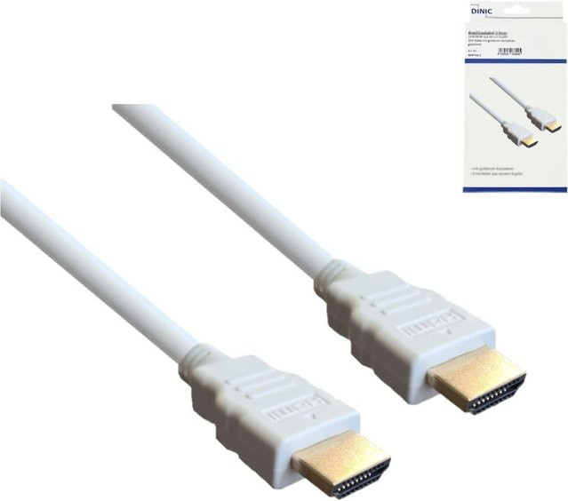DINIC HDMI Kabel High Speed 19-pol A Stecker auf A Stecker, Weiß, Länge: 2 m - Bild 1