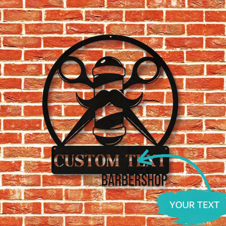 Modernes rundes Metall-Friseurschild von Hello Young in Schwarz als Wanddekoration für dein Unternehmen oder dein Zuhause - Bild 5