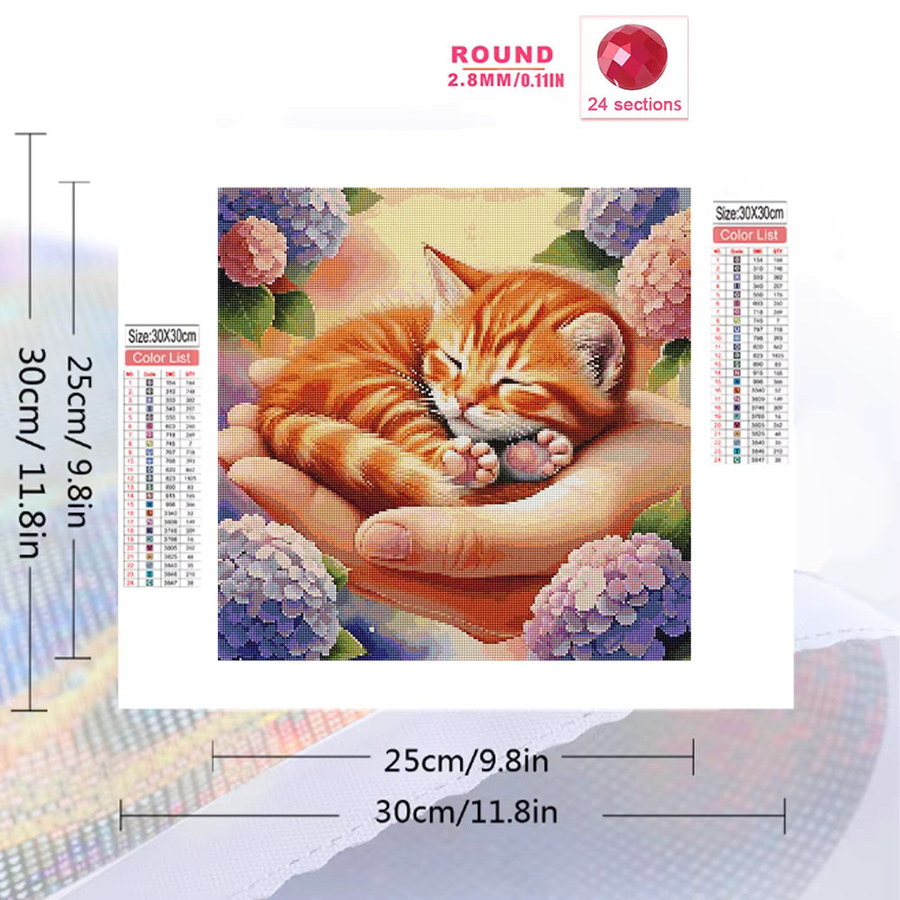 EverShine 5D Diamant-Stickerei Katzen-Kunstwerk mit Hortensien als quadratisches Mosaik-Bild in Multicolour - Bild 2