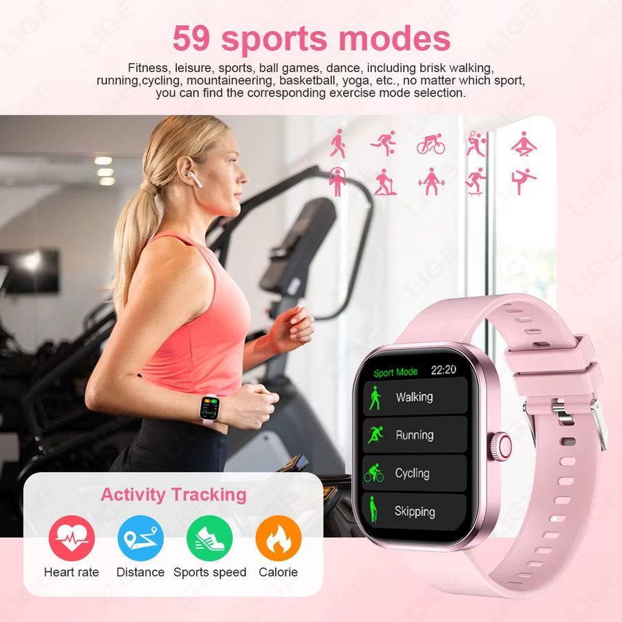 Lige Smartwatch für Damen in Pink mit Bluetooth Calling, Sportarmband und Gesundheitsmonitor für Android und iOS - Bild 6