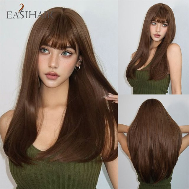 EASIHAIR Perücke, kastanienbraun, lang, gerade, mit Pony, Damen - Bild 1