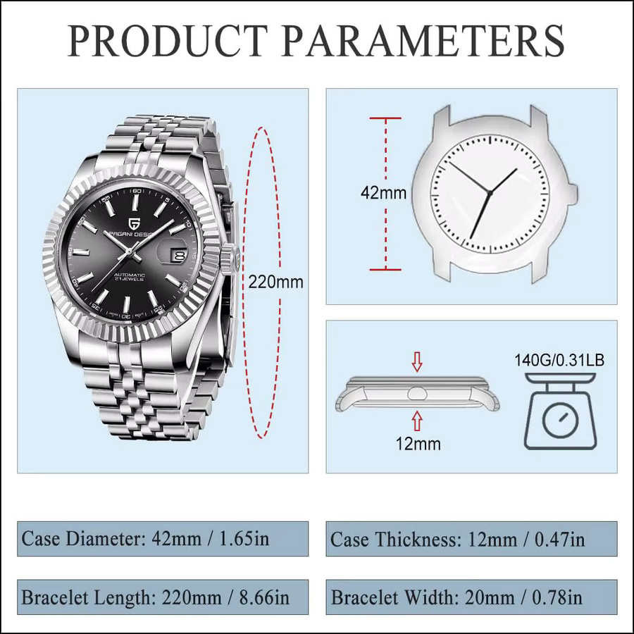 PAGANI DESIGN Automatik-Armbanduhr Edelstahl, Grün, Herren - Bild 4