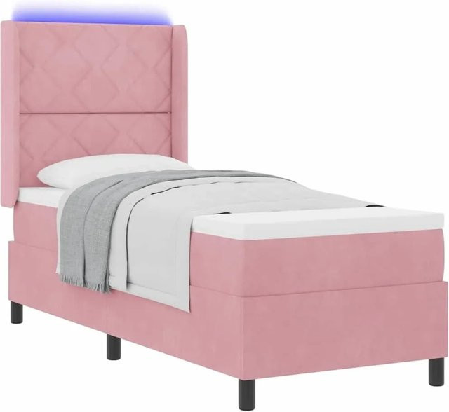 vidaXL Boxspringbett mit Matratze und LED-Unterbettbeleuchtung in Rosa, Samt, B/T/H: 80 x 200 x 128 cm - Bild 1