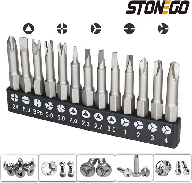 STONEGO Spezial-Schraubendreher-Bit-Set in Silber, 50 mm, mit Y-Typ, Dreieck und Kreuz für dein Werkzeugzubehör - Bild 1